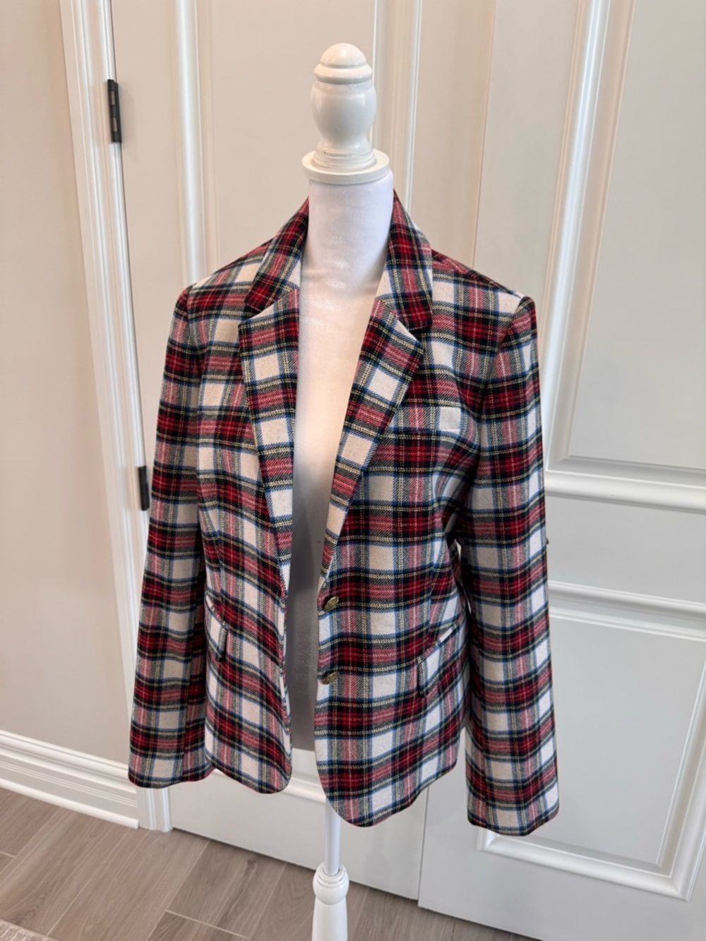 J. Crew Red & White Plaid Notch Collar Blazer